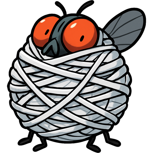 webbed and cocooned housefly wrapped up completely covered entrapped in a with very huge coating of sticky slik cocoon and very huge spider web slik wrappings sliken cocoon tightly