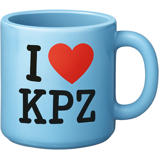 all light blue mug cup / I ❤️ KPZ letter on it / I ❤️ NY mug cup style / no liquid inside / handle on right side / no glossy heart