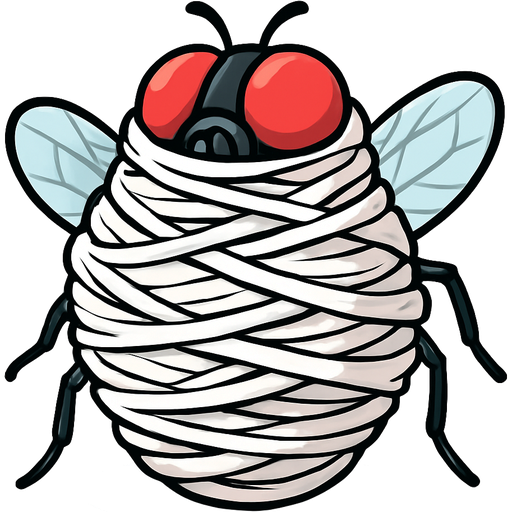 webbed and cocooned housefly wrapped up completely covered entrapped in a with very huge coating of sticky slik cocoon and very huge spider web slik wrappings sliken cocoon tightly