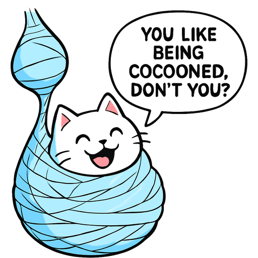 happy white cat wrapped up in a thin layer of non-transparent #B8FFFF spider slik and covered with a thick coat of non transparent #B8FFFF spider slik webbing wrappings and #B8FFFF slikworm cocooned pod covered with #B8FFFF huge coating of #B8FFFF slik and huge #B8FFFF slik wrappings and huge #B8FFFF webbing wrappings #B8FFFF saying you like being cocooned don't you?