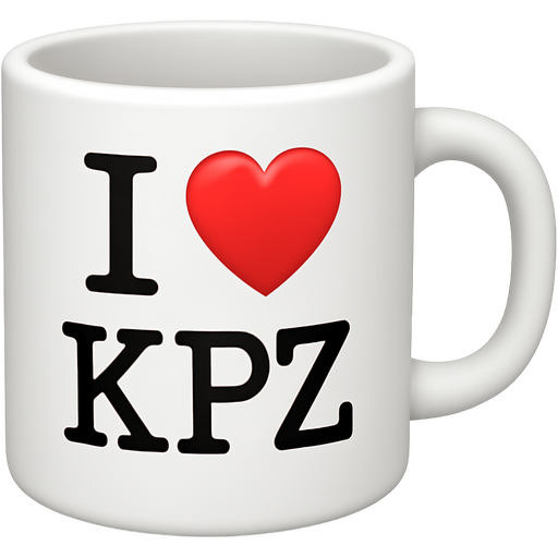 all white mug cup / I ❤️ KPZ letter on it / I ❤️ NY mug cup style / no liquid inside / handle on right side / no glossy heart