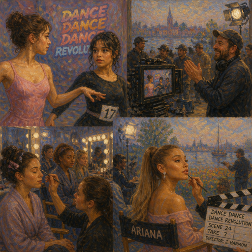 give me a girl and Jenna Ortega acting and behind the scenes of the show dance dance dance Revolution and they are acting and the director is happy that it’s looking so good and some of the cast members are getting their makeup done and one of the cast members are Ariana Grande because she’s gonna be in the next scene in a big big big big big movie set
