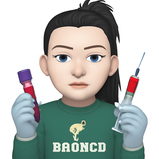 A woman with white skin, a septum ring, long black hair pulled straight back into a messy folded over top ponytail, thin high arched eyebrows, pale blue eyes, wearing a green ford bronco sweatshirt, wearing light grey latex gloves, holding a purple top tube of blood and a syringe half full of blood