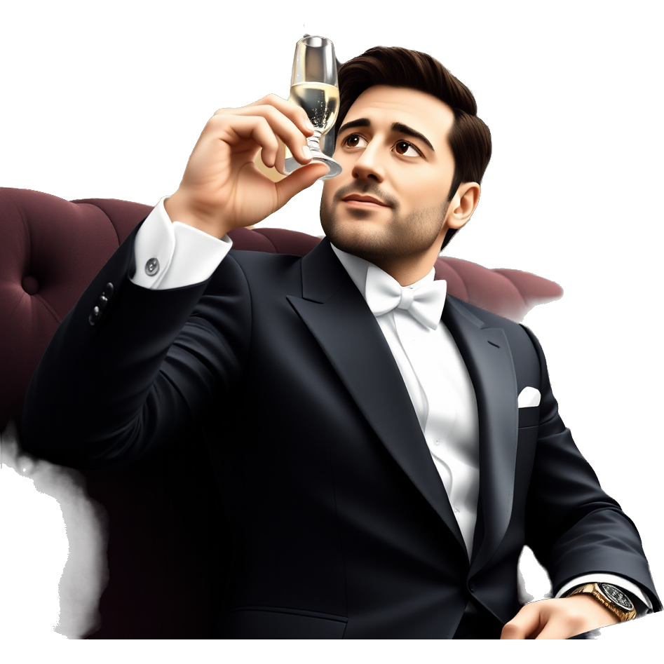 πβ¨ Nick Sturniolo πΌπΆοΈ draped in a silk tuxedo, sparkling diamond cufflinks, and a sleek watch. He lounges in a lavish velvet lounge, sipping champagne from a crystal flute, surrounded by golden decor and twinkling chandeliers, embodying the essence of high-class elegance. π₯ππ