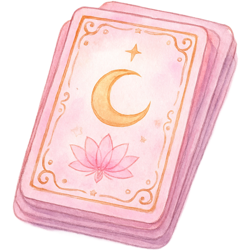 Beautiful pink tarot card deck, aesthetic, soft pastel colors, elegant mystical design, golden details, feminine and magical vibe
