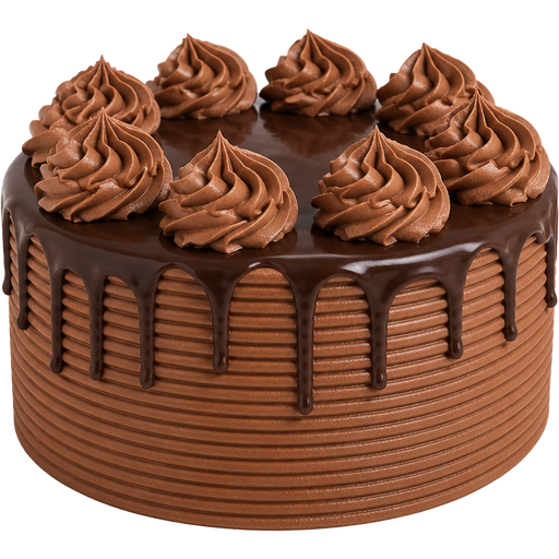 Whole 2-Layered Nutella Cake with Nutella Swiss Meringue Buttercream on the Outside and with Dollops of it at the Top with Chocolate Ganache and The Cake is Camel Brown with Defined Lines on the Outside