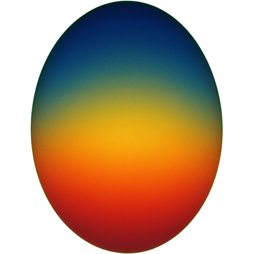 Draw an egg-shaped oval aura, inside it the gradient — in the bottom is red color, in the middle is yellow, at the top is dark blue. There is a very thin strip of light green color around the oval, it frames the oval