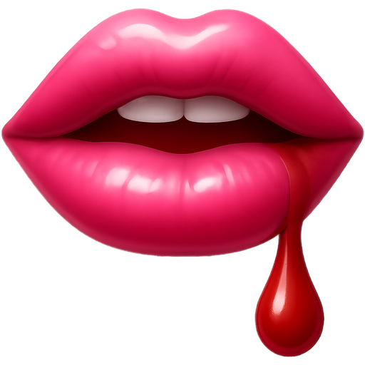 glossy pink lips with a blood drop, sexy halloween aesthetic, modern iOS emoji style, 3D look, transparent background