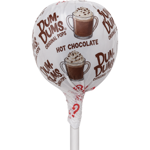 Dum-Dums with a Print of Hot Chocolate in a Glass Mug with Whipped Cream and Chocolate Sprinkles on the Lollipop