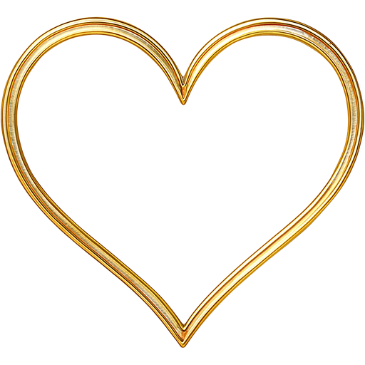 A golden heart, drawn with a medium size gold double line with a pearlescent shimmer. Designer, very thin and elegant. Futuristic, hd quality