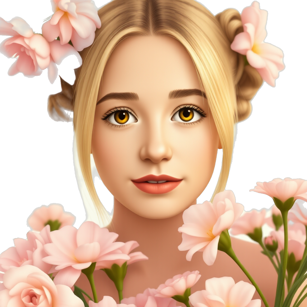 "Soft pastel portrait of Sabrina Carpenter, vintage vibes, dreamy lighting, surrounded by flowers, Gen Z aesthetic."