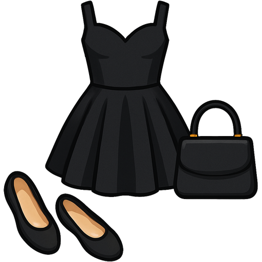 It should be a pretty black dancing dress with matching black shoes.Next to it should be a dancing bag.