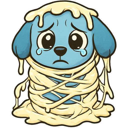#FFFEED slikworm cocooned pod #FFFEED blue puppy worried teary eyes covered with #FFFEED very huge coating of #FFFEED slik and very huge #FFFEED slik wrappings and #FFFEED webbings #FFFEED very large coating of #FFFEED slik and very huge #FFFEED slik wrappings and #FFFEED webbings #FFFEED emoji, artistic style