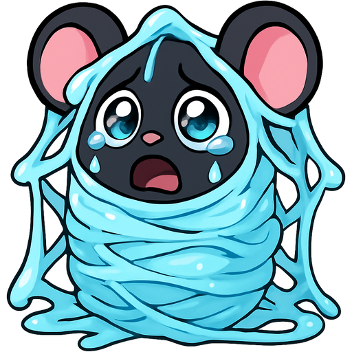 #B8FFFF slikworm cocooned completely pod black mouse shocked and teary eyes completely covered with #B8FFFF huge coating of #B8FFFF slik and huge #B8FFFF slik wrappings and huge #B8FFFF webbing wrappings #B8FFFF fan character emoji, expressive cute style