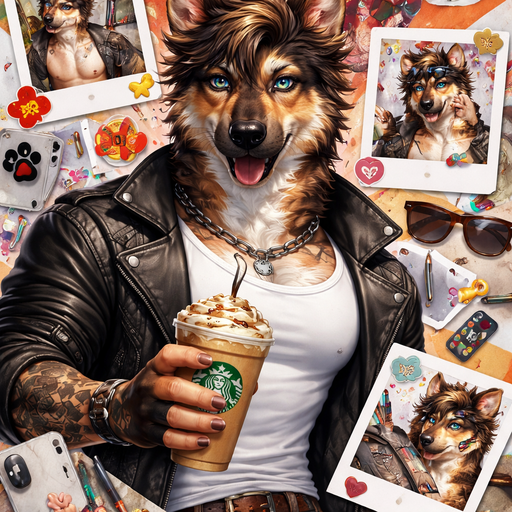 Very Hot and Handsome German Shepard mixed with an Australian Shepard bara furry Artist Drinking Starbucks coffee. iPhone Wallpaper