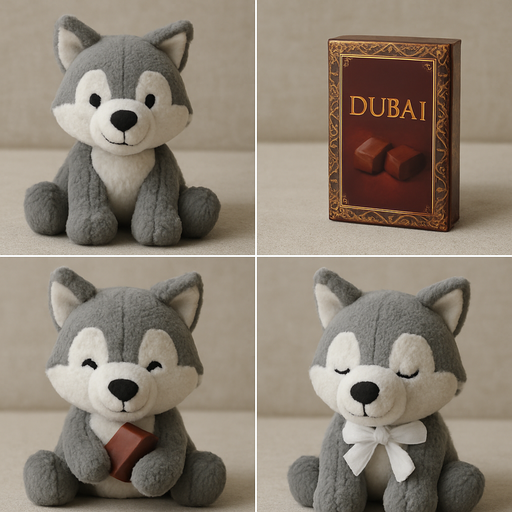 Minecraft plushie wolf fisher-price wolf choco Dubai if you tap a Dubai chocolate to hold it you see tin white tie it makes to fall down and wolf is closing eyes