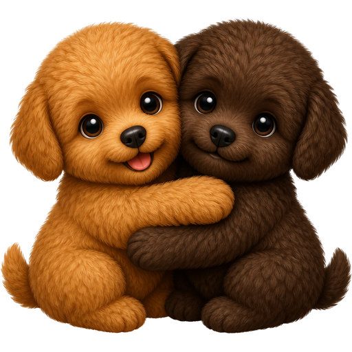 Make two cute adorable small puppies hugging each other their fur is like teddy bear but more cuter make one of them bright brown, and the other dark brown