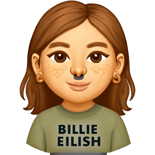 A teen Girl with. Super light Brown hair and jeans and a sweater a lot of earrings and a nose piercing and freckles and loves Billie eillish