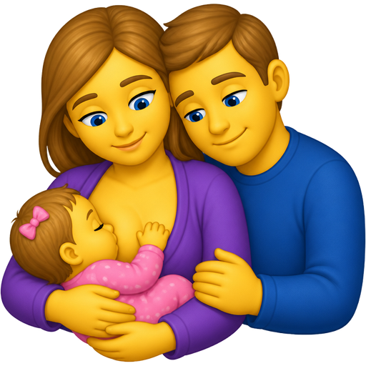 Mother with light brown hair and blue eyes nursing her baby girl and her husband leaning his head in her shoulder