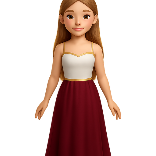3D iOS-style emoji of a full-body fairy inspired by a young woman with light skin and long straight light brown hair, wearing a minimal elegant outfit in white, gold, and deep burgundy (#6A0908), with soft luminous wings, gentle glowing aura, warm lighting, realistic 3D texture, refined iOS aesthetic, transparent background.