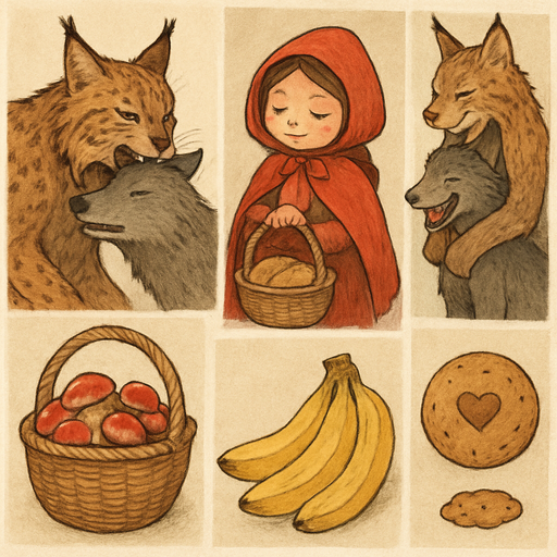 Predator eater lynx the red hood little is the wolf Lynx eat little red hood wolf with mushroom basket bucks of banana sewed cookies