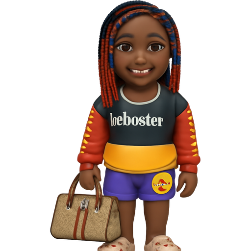 African American woman wearing a red and yellow sweatshirt, a black and shimmering Nike sweatshirt that says Yellastarr across the front and sleeves,and she’s wearing purple shorts with a smile face around it and then he has crocs and then he’s holding a Gucci bag and then there’s diamond jewelry that sparkle on her and she has red and black braids