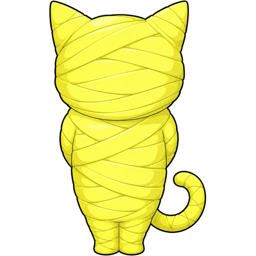 wrapped up and mummified and cocooned fully covered in a #FAFF6B spider slik cocoon shaped like morgana anthropomorphic cat Persona 5 with arms behind back with #FAFF6B spider slik wrappings completely covered with thick layers non-transparent #FAFF6B spider slik wrappings #FAFF6B