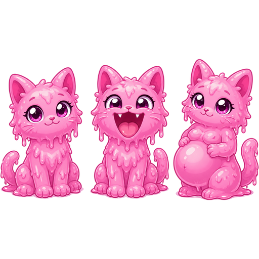pink slime cat furry next to pink slime cat open mouth furry next to pink slime cat furry with pregnant belly