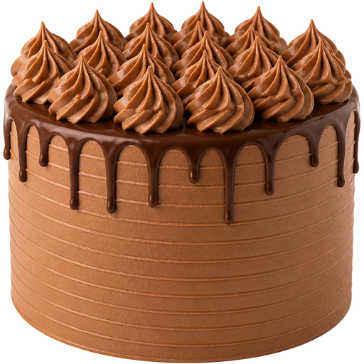 Whole 2-Layered Nutella Cake with Nutella Swiss Meringue Buttercream on the Outside and with Dollops of it at the Top with Chocolate Ganache and The Cake is Camel Brown with Defined Lines on the Outside
