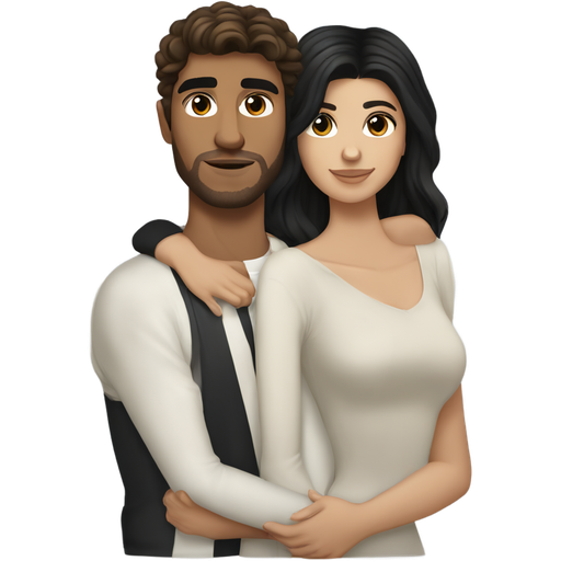 White skin Modern Greek couple embracing. The woman looks like Kourtney Kardashian for reference, and the man looks like Zayn Malik, and the woman has dark long wavy hair, and the man has dark thick hair and little facial hair.
