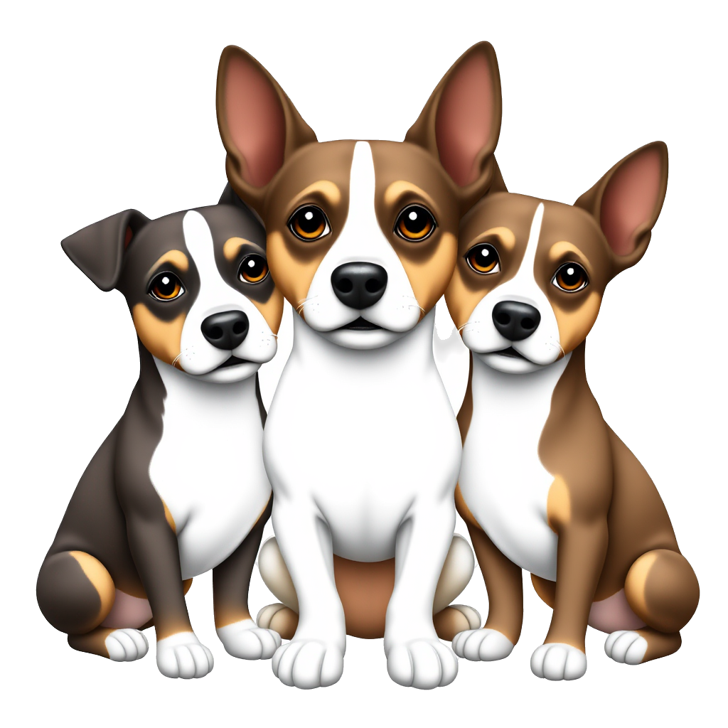 Necesito un sticker con 3 elementos: 2 jack russells marrones con blanco (iguales) y 1 león cachorro al medio