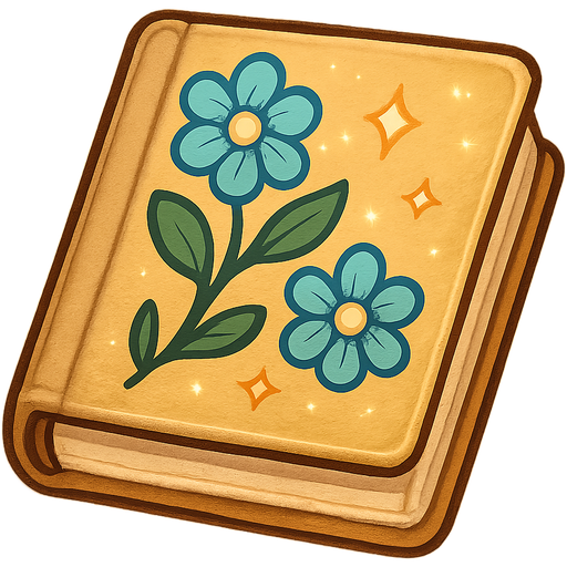 cute magical mom emoji object, notebook with linen cover, deep green and sky blue floral details, tiny magical sparkles, warm cozy glow, transparent background
