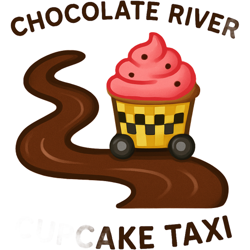 • Draw a wavy line → chocolate river 🍫 • Add a few squiggles for cupcakes stuck 🧁 • Label: “Chocolate River” and “Cupcake Taxi”