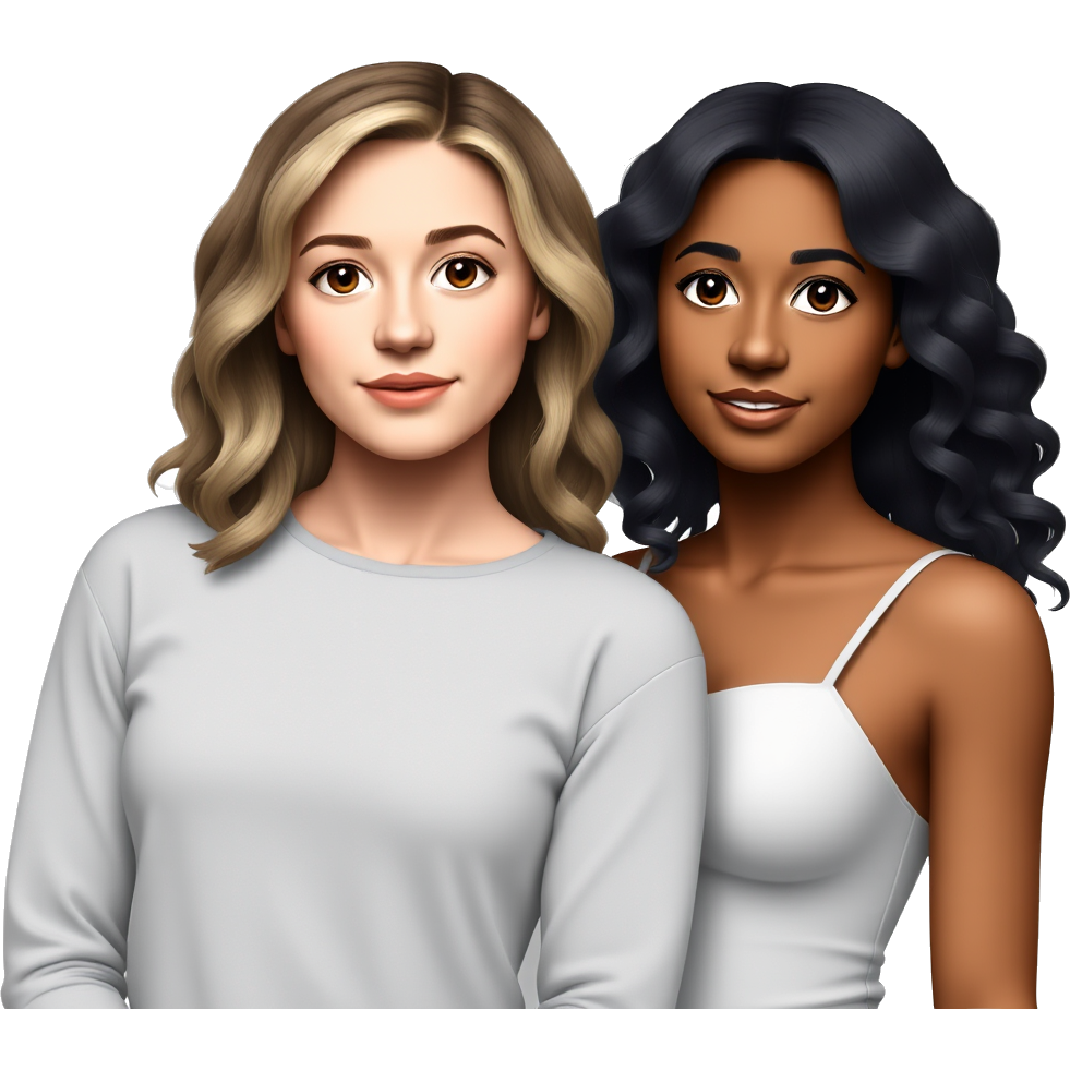 Two pretty girls, one with light olive skin and black wavy hair, the other one with light skin and blonde hair