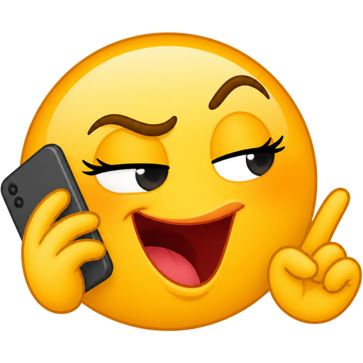 Emoji qui fait que critiquer au téléphone en s’amusant de la situation en mode aigrie et en confirmant les méchants propos de l’autre personne
