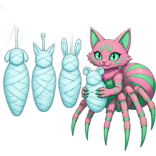 #B8FFFF spider slik cocoon #B8FFFF mummified completely covered anthro dog shaped cocoon ears completely covered hanging upside down next to #B8FFFF spider slik cocoon #B8FFFF mummified completely covered anthro fox shaped cocoon ears completely covered hanging next to #B8FFFF spider slik cocoon #B8FFFF mummified completely covered anthro rabbit shaped cocoon ears completely covered on a giant #B8FFFF spider web with a giant pink and green cat drider hybrid holding #B8FFFF spider slik cocoon #B8FFFF mummified completely covered mouse shaped cocoon ears completely covered