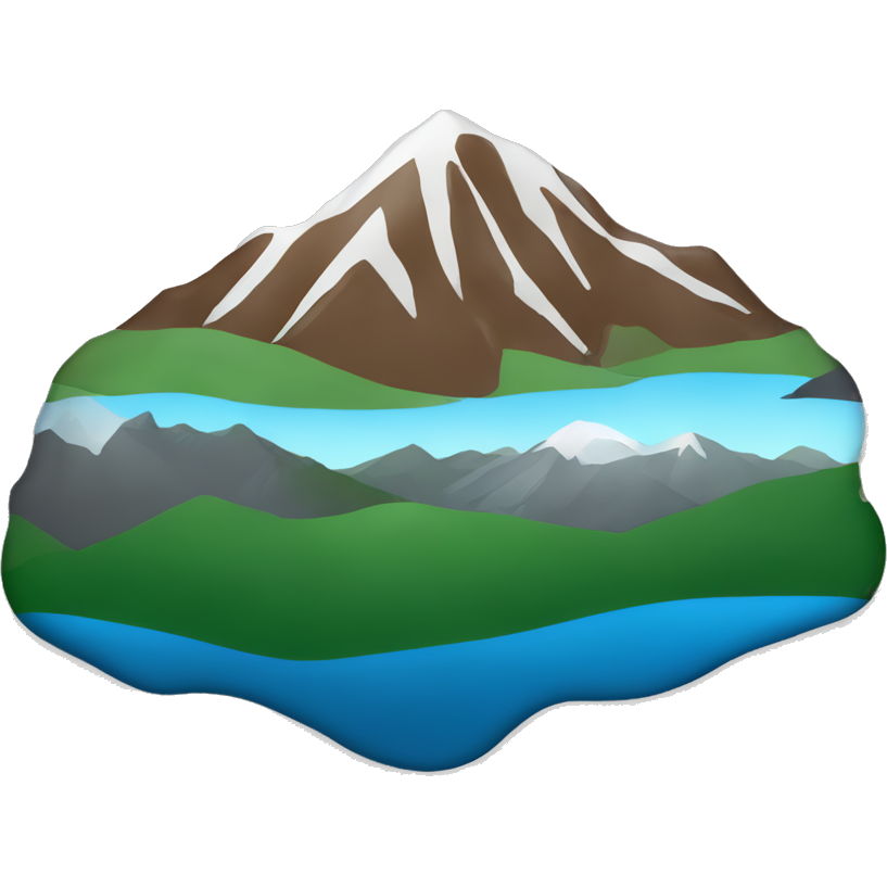 One brown, green, grey and white mountain plus blue lake with soft rounded edges 🏔️ (All over transparent background)