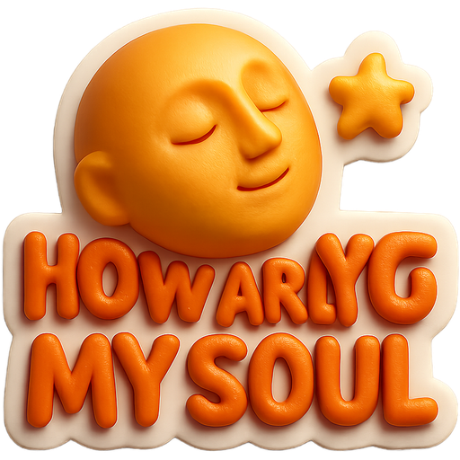 3D isometric sticker, soft claymation style, a peaceful face looking at a small star, vibrant warm lighting, bold glossy text "how are you my soul", white die-cut border, high resolution, white background.