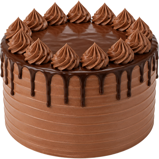 Whole 2-Layered Nutella Cake with Nutella Swiss Meringue Buttercream on the Outside and with Dollops of it at the Top with Chocolate Ganache and The Cake is Light Brown with Defined Lines on the Outside