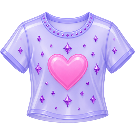 A periwinkle t- shirt with a pink heart in the middle and the shirt is translucent with purple diamonds around the heart and the neck