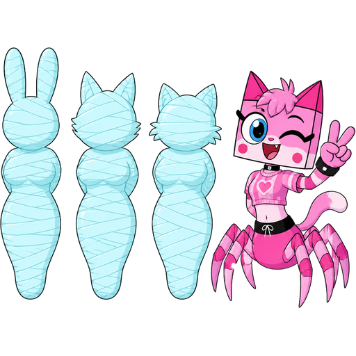 wrapped up and mummified fully covered in a #B8FFFF spider slik cocoon shaped like anthro female rabbit anthro arms behind back with #B8FFFF spider slik wrappings completely covered with thick layers non-transparent #B8FFFF spider slik wrappings next to wrapped up and mummified fully covered in a #B8FFFF spider slik cocoon shaped like anthro female fox anthro arms behind back with #B8FFFF spider slik wrappings completely covered with thick layers non-transparent #B8FFFF spider slik wrappings next to wrapped up and mummified fully covered in a #B8FFFF spider slik cocoon shaped like anthro female cat anthro arms behind back with #B8FFFF spider slik wrappings completely covered with thick layers non-transparent #B8FFFF spider slik wrappings next to a happy anthro femboy pink cat drider doing victory sign based on unikitty cartoon network version