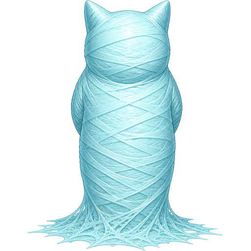 wrapped up and mummified fully covered in a #B8FFFF spider slik cocoon shaped cat arms behind back with #B8FFFF spider slik wrappings completely covered with thick layers non-transparent #B8FFFF spider slik wrappings glued to ground in place with #B8FFFF spider silk sprites acts like a blooderfly cocoon (dungeon fighter online)