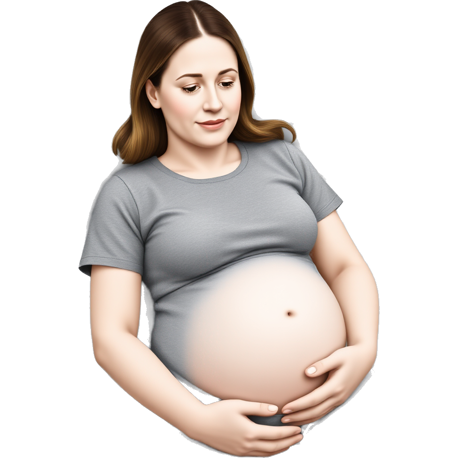 Eine schwangere Frau liegt im Krankenhaus Bett im Kreisel mit einem Schmerz verzerrten Gesicht während sie sich auf die Geburt vorbereitet ihre Hände halten sich fest am Bett und sie atme tief durch ihr Babybauch ist gut sichtbar und sie trägt eine Geburt freundliche Kreissaal Kleidung eine Hebamme ist an ihrer Seite um sie zu unterstützen
