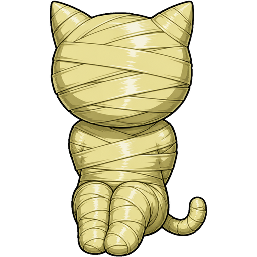 morgana anthropomorphic cat Persona 5 wrapped up from head to toe completely covered entrapped with light yellow duct tape with arms behind back completely covered wrapped up with light yellow duct tape mummified fully completely covered head completely covered wrapped up body with light yellow duct tape mummified fully legs together sitting pose completely covered with light yellow duct tape mummified