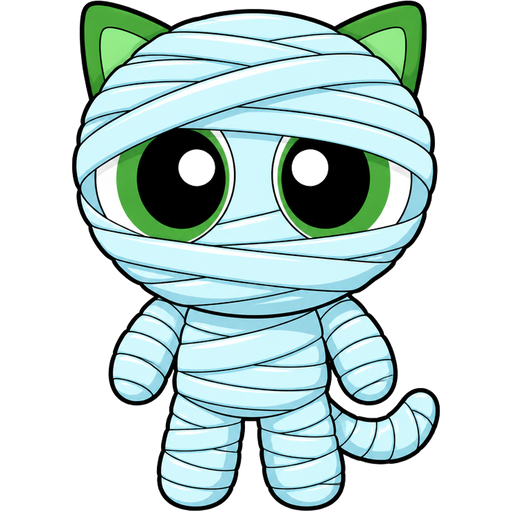 10 layered light cyan slik with white highlights mummy shaped like green boy cat furry completely covered and completely wrapped up with 10 layered light cyan slik with white highlights mummy (powerpuff girls version)