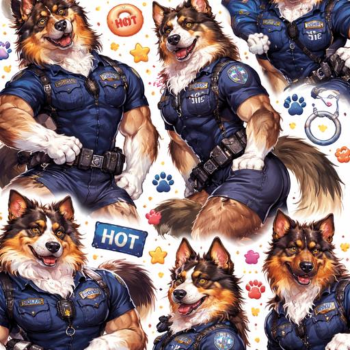 Hot, Attractive and handsome Jacked Policeman Dog that is a mix of German Shepard mixed with a Australia Shepard no chains or necklaces Bara furry iPhone Pattern for a Wallpaper