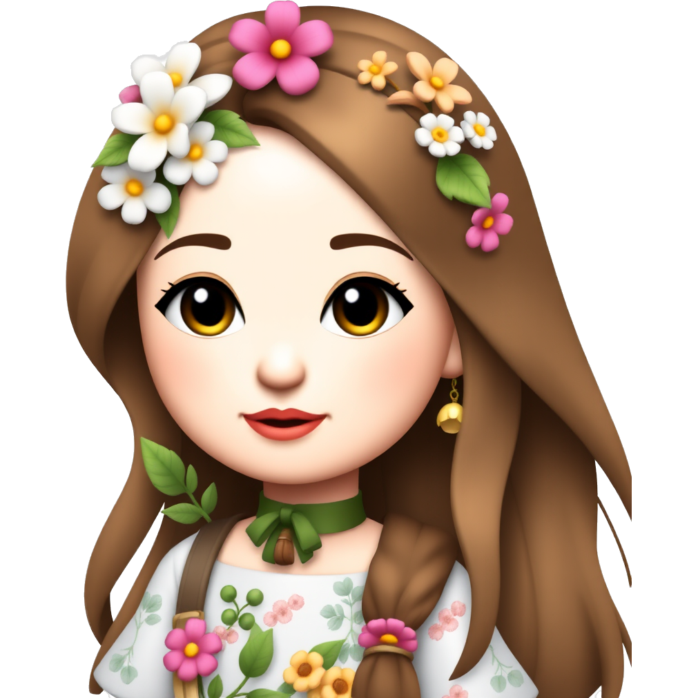 Create a girl AI emoji with brown straight hair, pretty brown eyes, pink reddish lip, nice classy clothing, long eyelashes, and skinny big breast and nice curves