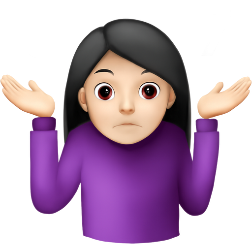 Apple style emoji of the girl with light skin and black hair and purple shirt doing the shrug pose with a floating black 6 on her left hand and ad floating black 7 on her right hand.