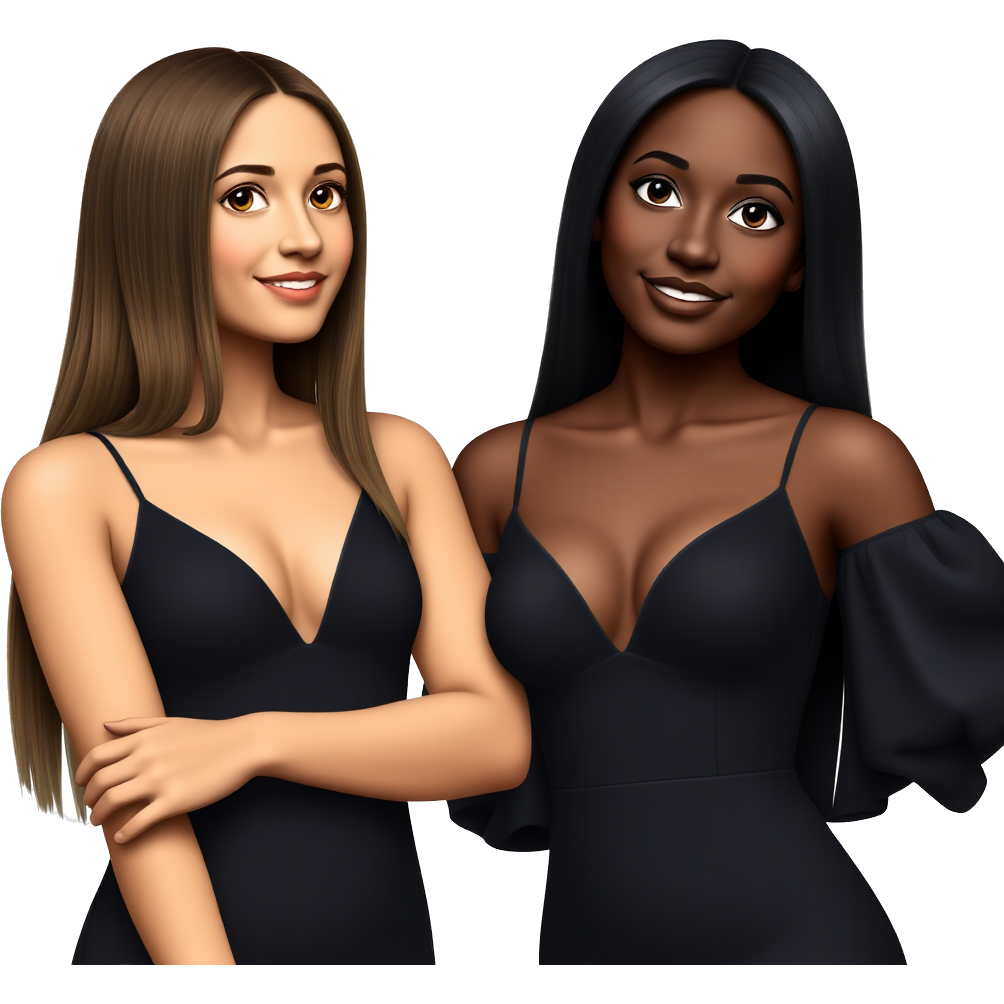 A beautiful caramel color Arabian teen girl with straight hair and a beautiful black teen girl with straight hair and they are wearing a sexy black dress and they are next to each other
