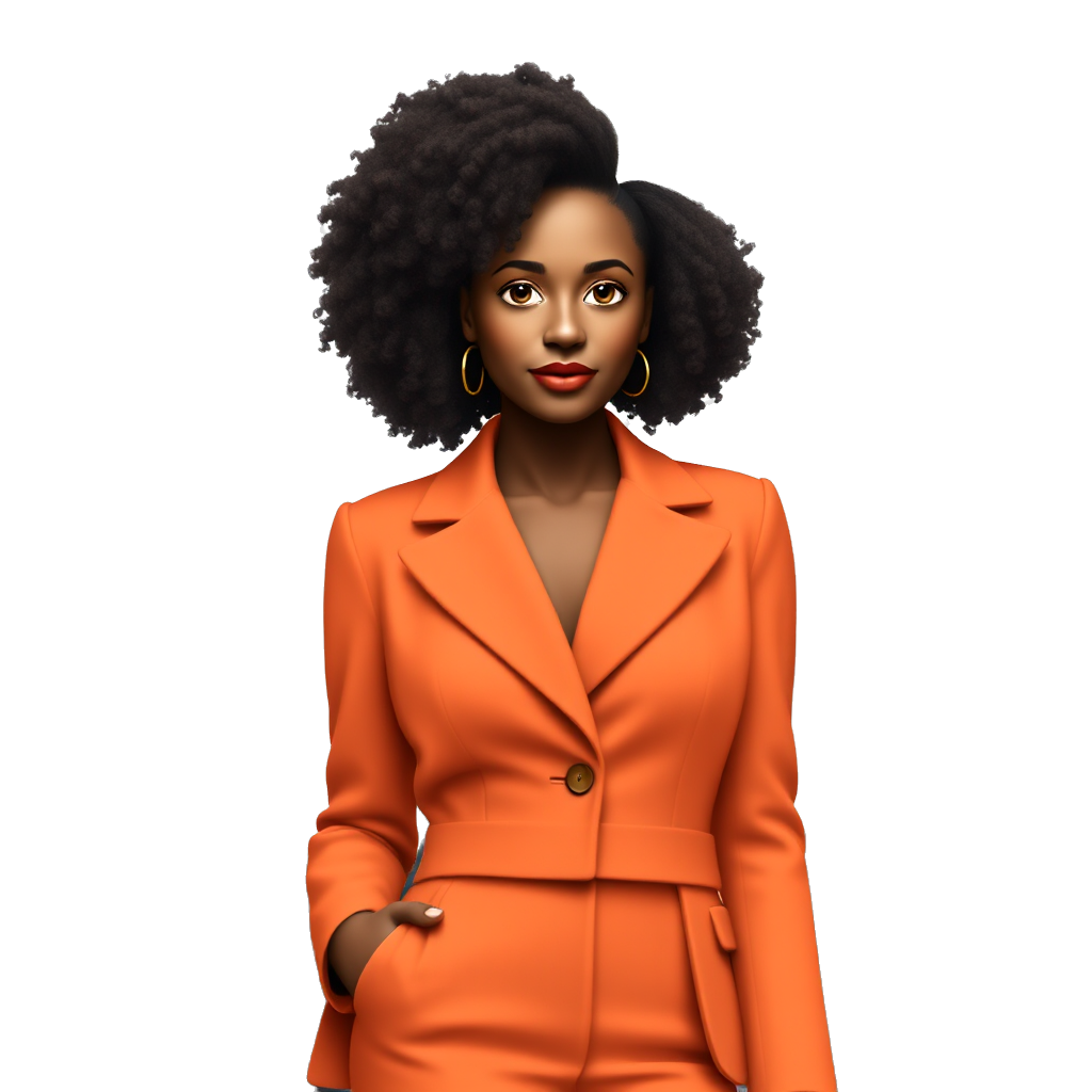 gorgeous black darkskin woman upper east side classy with matching skirt and blazer set curly long afro